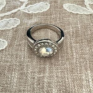 Touchstone Crystal Silver Crystal Halo Statement Ring - Clear